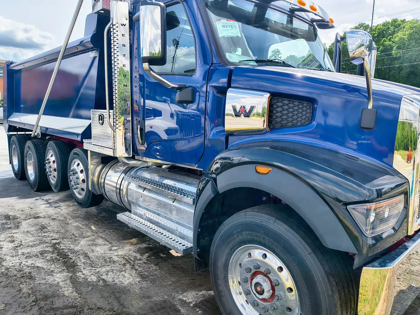 Blue Western Star dump truck prepared for hauling work